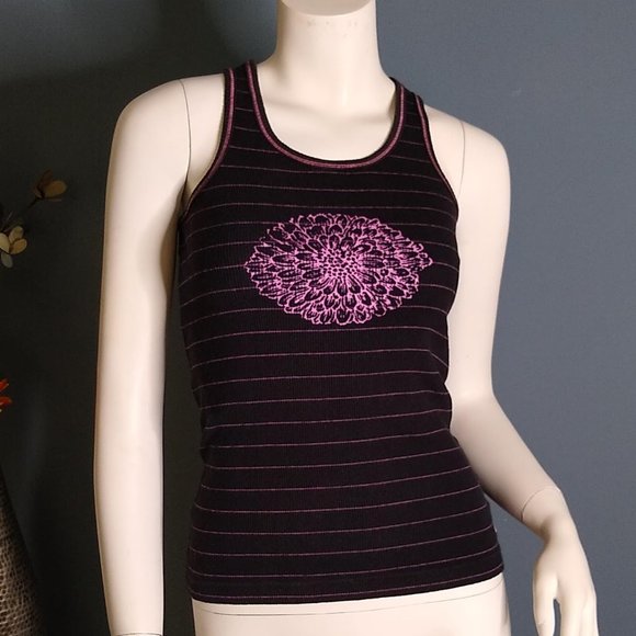 Jockey Women's 100% Cotton Maroon Pink Stripe Racerback Tank Top Size Small - Picture 2 of 6